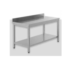 Billigt 100% Rustfrit Stålbord Med Underhylde Og Bagkant Samt Træindlæg - MANGE STØRRELSER (Størrelse: Stålbord, Mål: 2000 X 700 X 850 Mm)