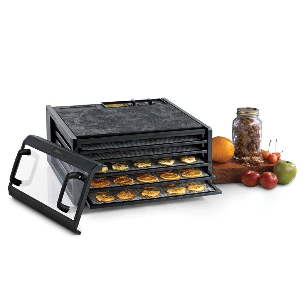 Dehydrator Med Gennemsigtig Dør, 5 Bakker Og Timer – Sort - Billede 2