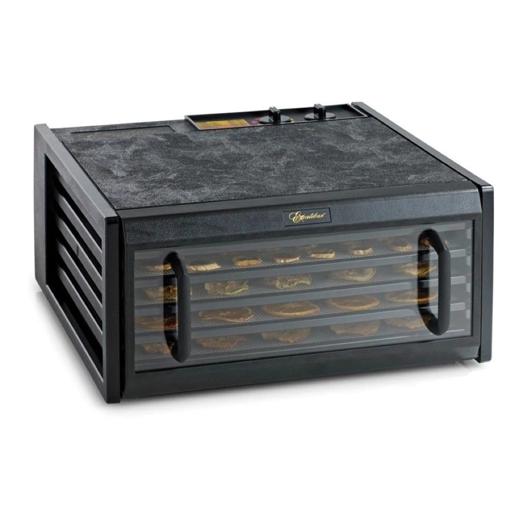 Dehydrator Med Gennemsigtig Dør, 5 Bakker Og Timer – Sort - Billede 3