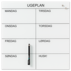 Naga Glas Uge Tavle 45 X 45 Cm. Hvid. Dansk