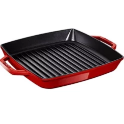 Grillpande Firkantet, 28cm Staub Double Handle, Cherry Rød