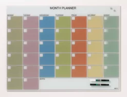 Naga Pastelfarvet Magnetisk Glas Månedstavle 80 X 60. Engelsk