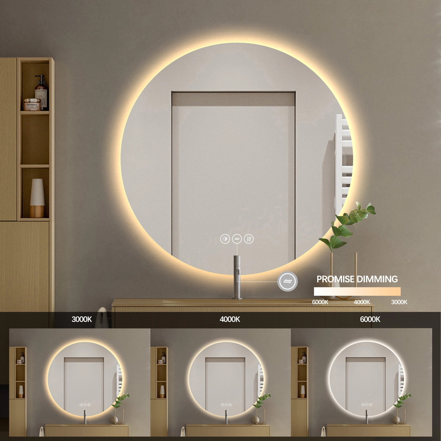 Premium Rundt Badeværelses Spejl Med LED, Antidug Og Touchsensor (Variant: Størrelse: Ø 60) - Billede 5