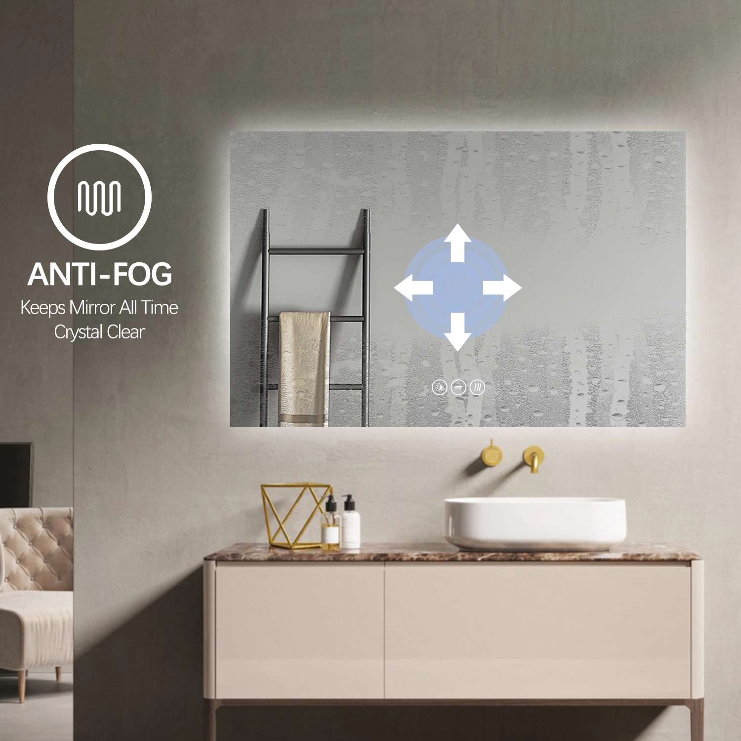 Premium Backlight Badeværelses Spejl, LED, Antidug Og Touchsensor (Variant: Størrelse: Højde 80 Cm Brede 60 Cm) - Billede 4
