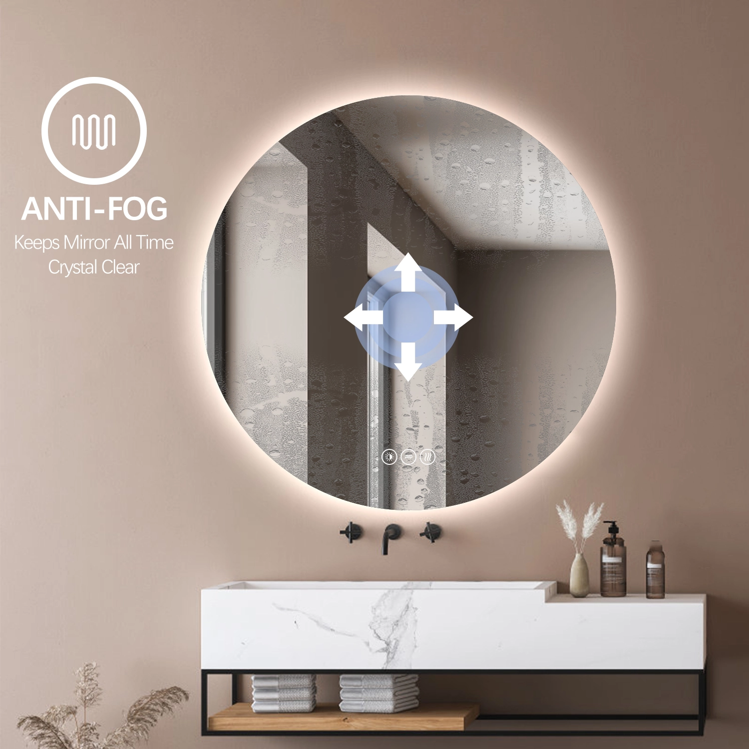 Premium Rundt Badeværelses Spejl Med LED, Antidug Og Touchsensor (Variant: Størrelse: Ø 60) - Billede 4