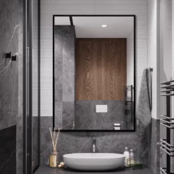 Premium Spejl Med 0,5 Cm Sort Aluminimumsramme (Mærke: LED Spejle, Variant: W75*H100CM)