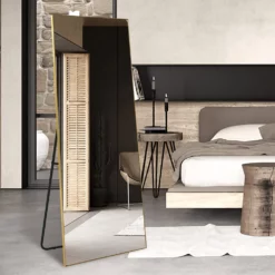 Premium Spejl Med Guld Aluramme - Kan Stå Frit 70x170 Cm