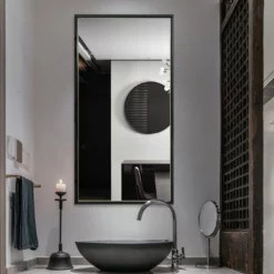 Premium Spejl Med Sort Trælook Ramme (Mærke: LED Spejle, Variant: W75*H150CM)