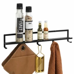 Naga Sort Gallerihylde Med Knager 45 Cm