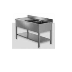 Stålbord Med Underhylde Og 2 Vaske I Højre Side (Variant: TL20MID2ALG)