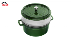 Staub Cocotte Støbejern Grøn Med Dampindsats 26 Cm