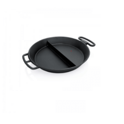 Støbejern Pande XL Ø 65 Cm – Delt I Midten – Med Aftageligt Håndtag